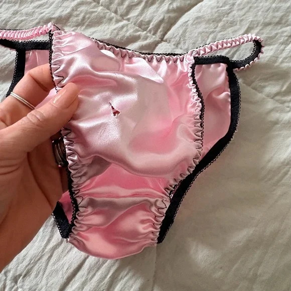 (FLAWED) Classic Satin Pink Pandora Bikini Cut Panties - Picture 2 of 6